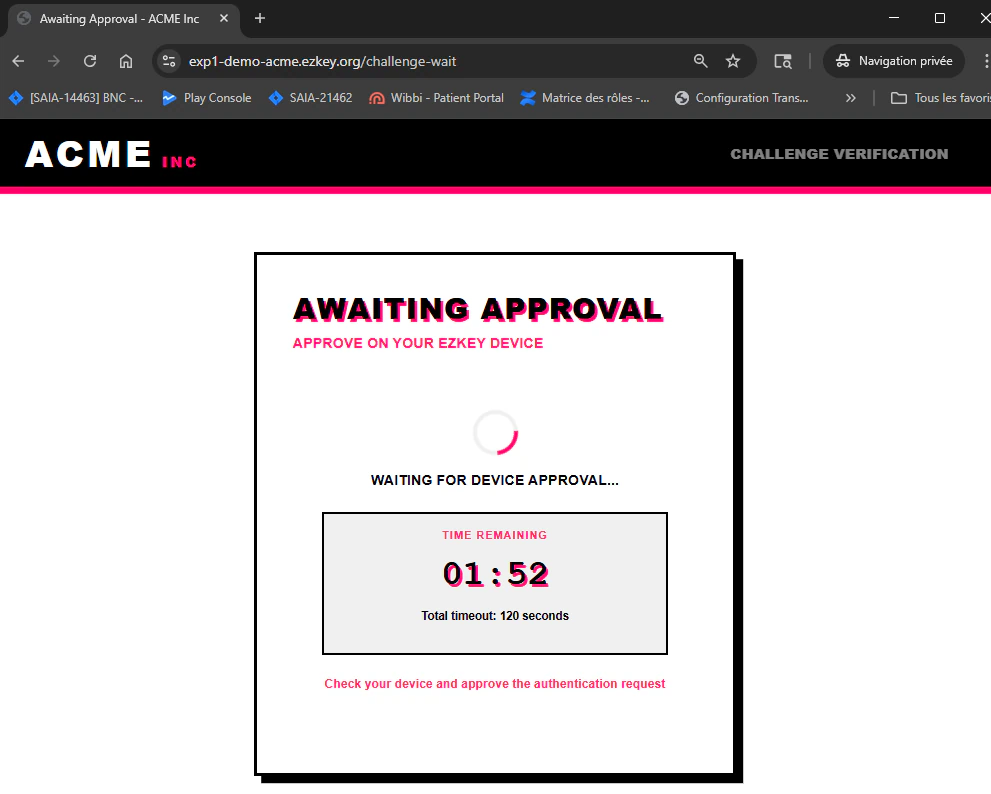 Acme demo: waiting screen during mobile approval