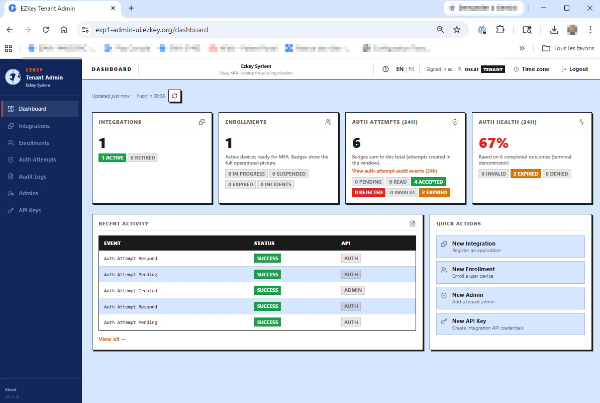 Admin UI: tenant dashboard overview